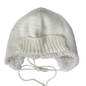 J. Crew Vintage Cream Ribbed Knit Sherpa Lined Trapper Hat with Ties One Size